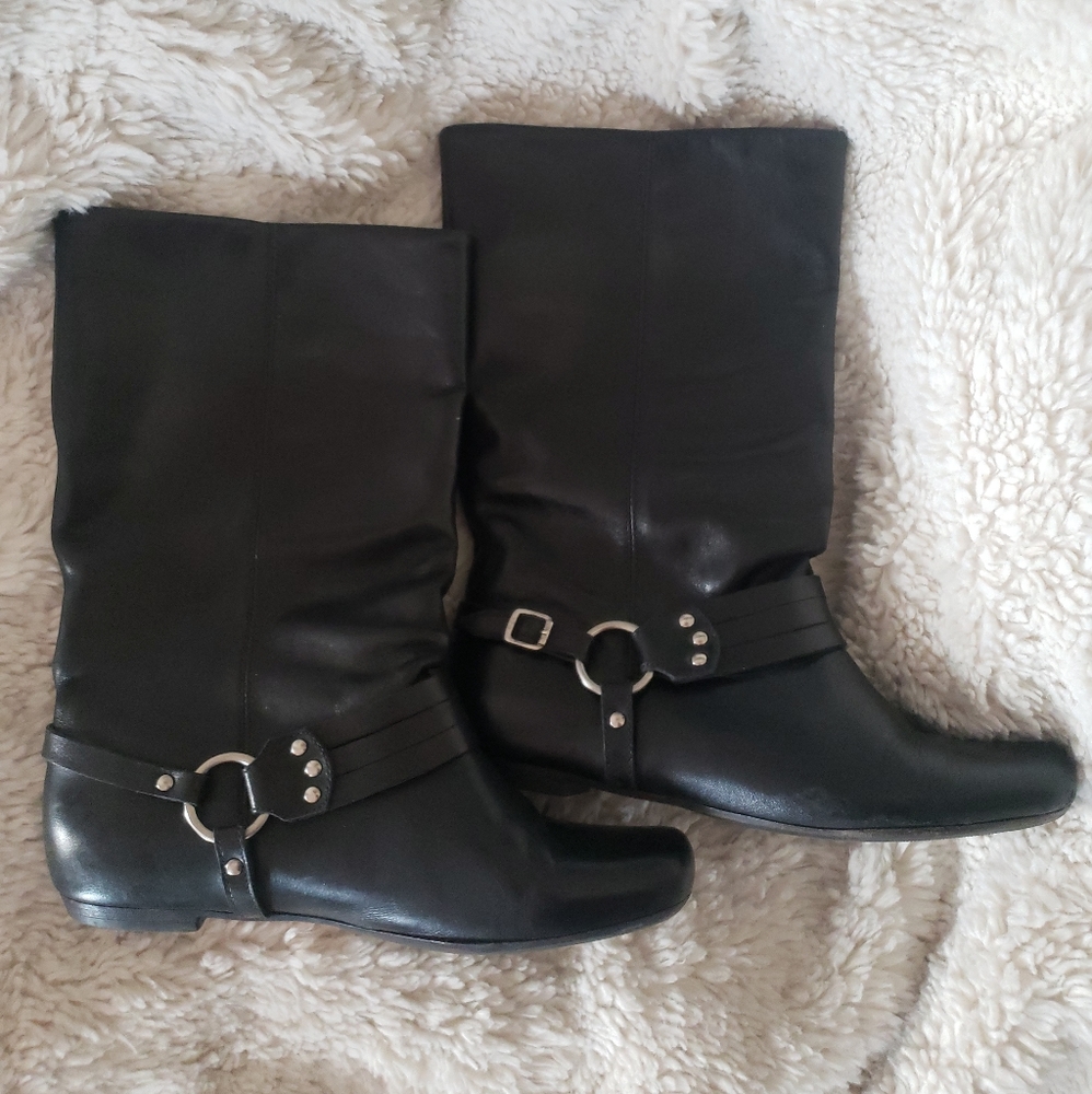 Women's Frye brand black leather moto harness boots Sz. 6M